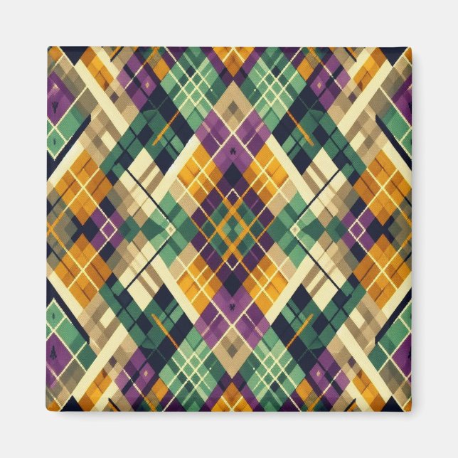Aimant Jacquard Mardi Gras jaune violet vert (Devant)