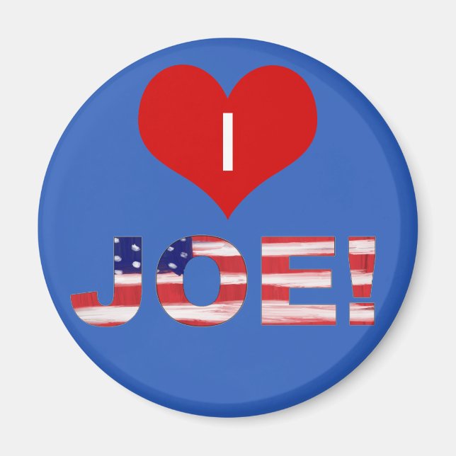 Aimant J'adore JOE! Sur fond bleu avec drapeau (Devant)