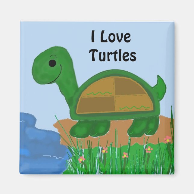 Aimant J'adore le design de tortues (Devant)