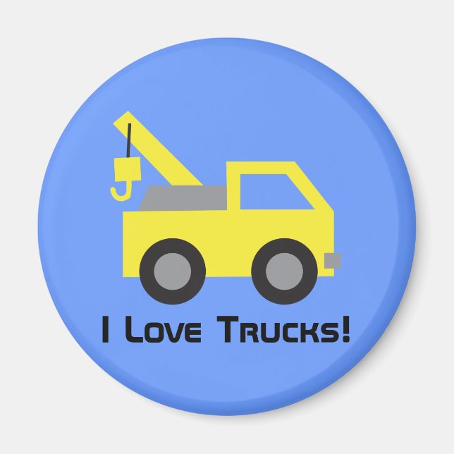 Aimant J'adore les camions, véhicule jaune mignon pour le (Devant)