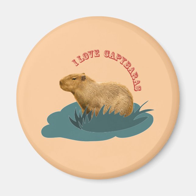 Aimant J'adore les capybaras Amoureux de capybara mignon (Devant)
