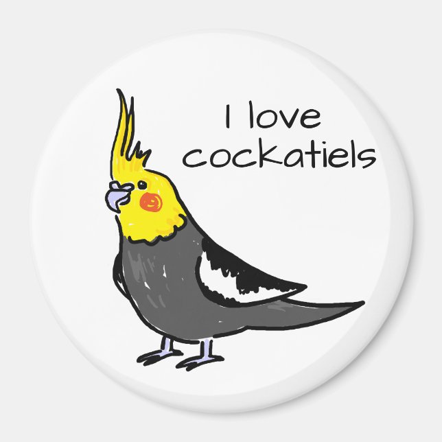 Aimant J'adore les cockatiels gris normal (Devant)