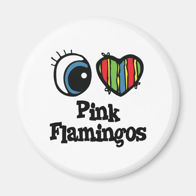 Aimant J'adore (♥) les flamants roses (Devant)