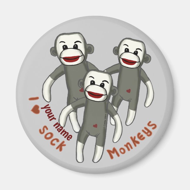 Aimant J'adore les singes en chaussettes  (Devant)