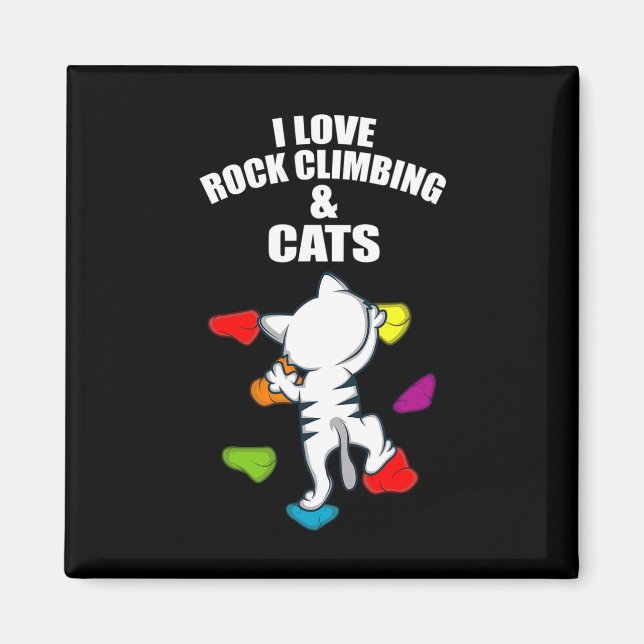 Aimant J'adore l'escalade et les chats Grimpeur et chat (Devant)