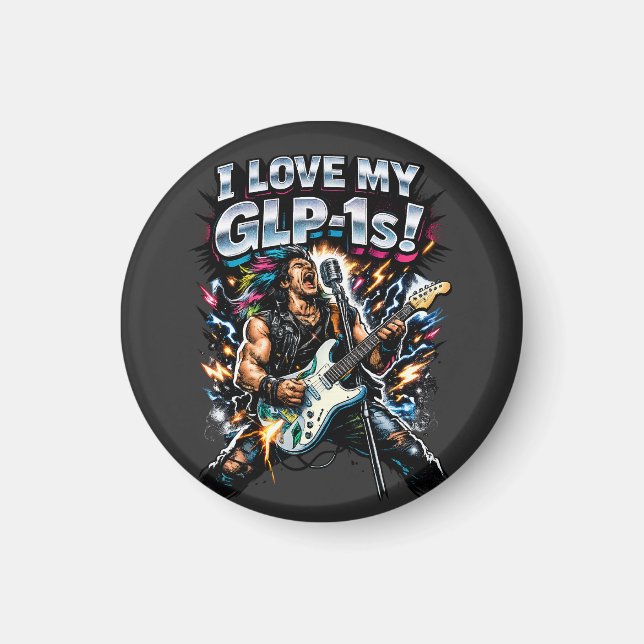 Aimant J'adore mes GLP-1s Guitariste Rock Graphique Néon (Devant)
