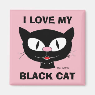 Aimant J'adore mon chat noir mignon chat de dessin animé