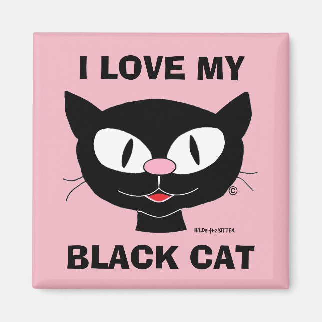 Aimant J'adore mon chat noir mignon chat de dessin animé (Devant)