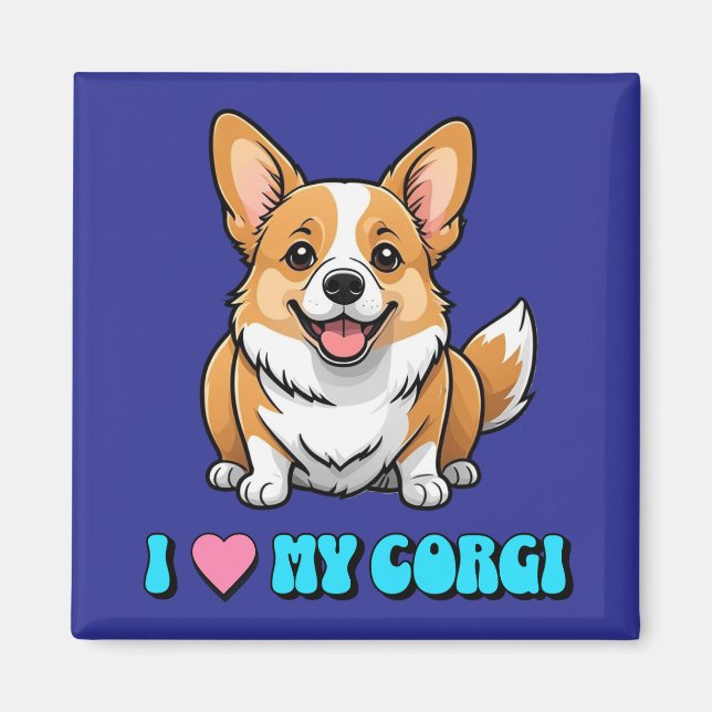Aimant J'adore mon Corgi (Devant)