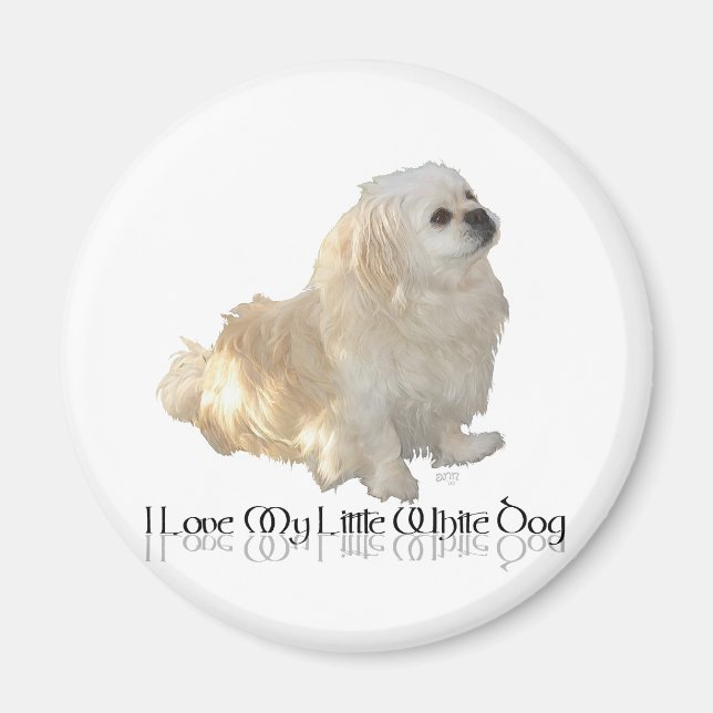 Aimant J'adore mon petit chien blanc - Épagneul chinois ! (Devant)