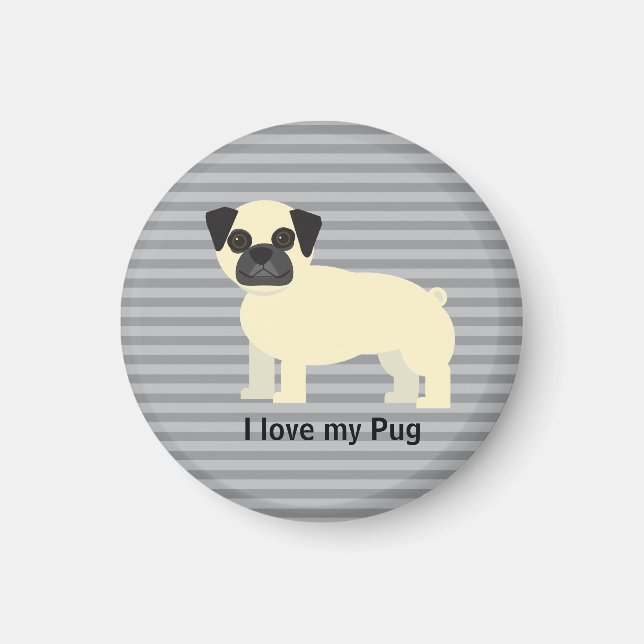 Aimant J'adore mon Pug Gris Ligné (Devant)