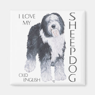 Aimant J'adore mon vieux chien de berger anglais