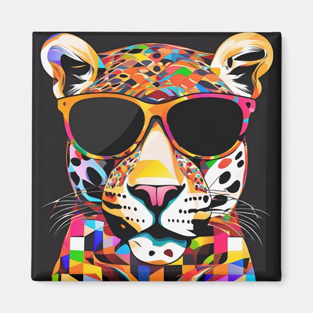 Aimant Jaguar portant des lunettes de soleil (Devant)