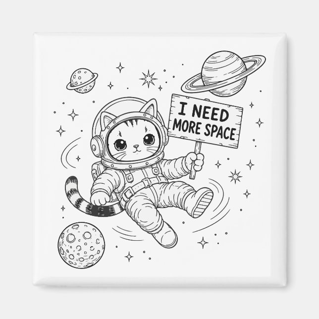 Aimant J'ai Besoin De Plus D'espace Drôle Chat Astronaute (Devant)