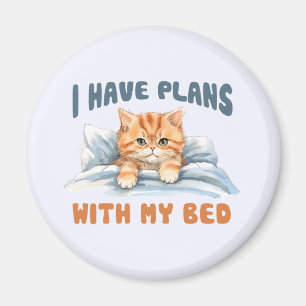 Aimant J'ai des plans avec mon lit - Cosy Orange Chat