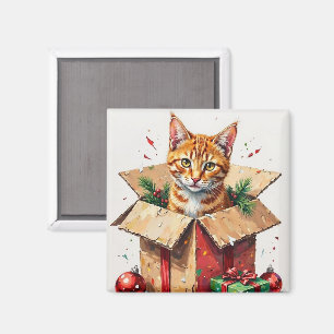 Aimant J'aide à déballer ! Chat drôle dans une boîte d'ex