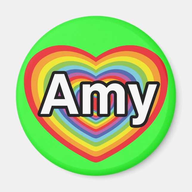 Aimant J'aime Amy, coeur arc-en-ciel (Devant)