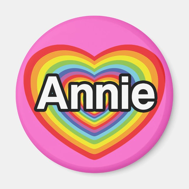 Aimant J'aime Annie, coeur arc-en-ciel (Devant)