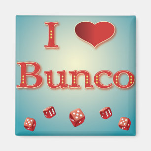 Aimant J'aime Bunco en rouge avec les matrices rouges