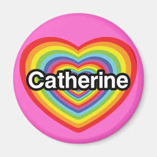 Aimant J'aime Catherine : coeur arc-en-ciel
