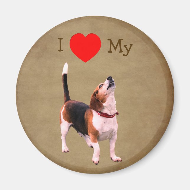 Aimant J'aime cœur mon chien Beagle  (Devant)