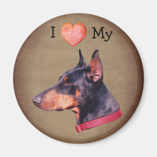 Aimant J'aime cœur mon chien Doberman Pinscher
