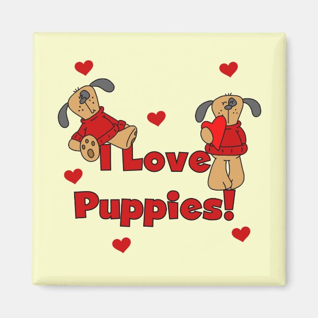 Aimant J'aime des T-shirts et des cadeaux de chiots (Devant)