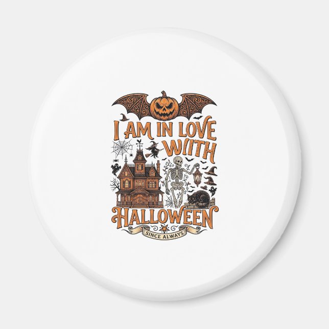 Aimant J'aime Halloween Maison Hantée Squelette Citrouill (Devant)