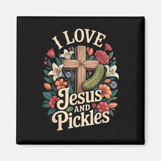 Aimant J'aime Jésus et les cornichons  (Devant)