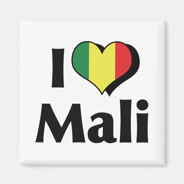 Aimant J'aime le drapeau du Mali (Devant)