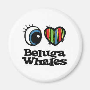 Aimant J'aime (♥) les baleines belugas