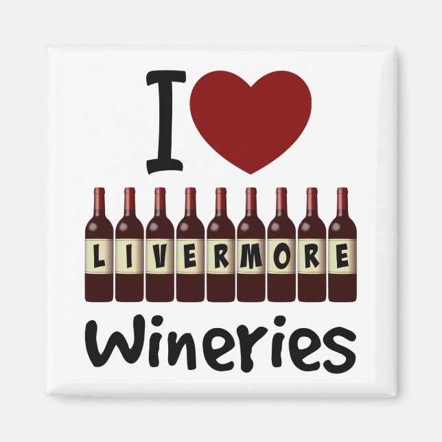 Aimant J'aime les caves de Livermore Cœur et bouteilles d (Devant)