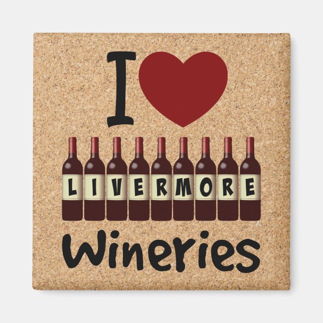 Aimant J'aime les caves de Livermore Cœurs et bouteilles  (Devant)
