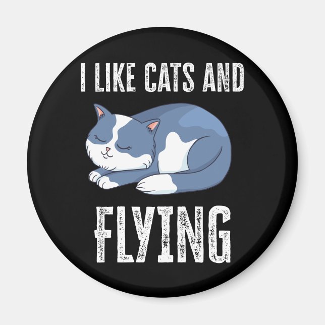Aimant J'aime les chats et les cadeaux volants (Devant)