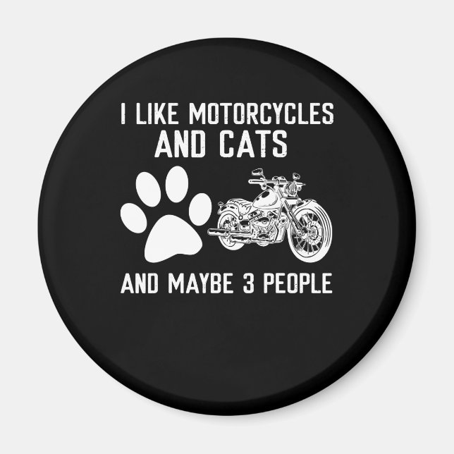 Aimant J'Aime Les Motos Et Les Chats Drôle Don D'Art (Devant)