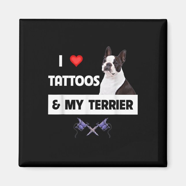 Aimant J'Aime Les Tatouages Et Ma Frontière Collie Chien  (Devant)