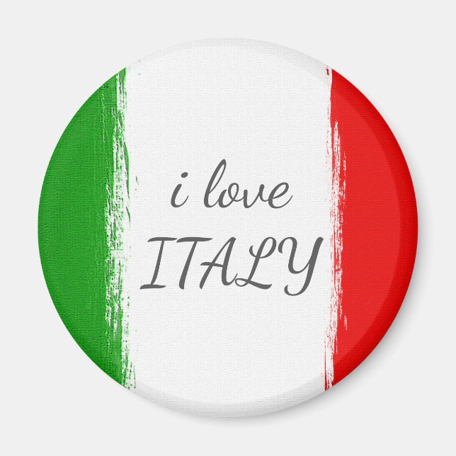Aimant J'aime l'Italie.Drapeau de l'Italie. (Devant)