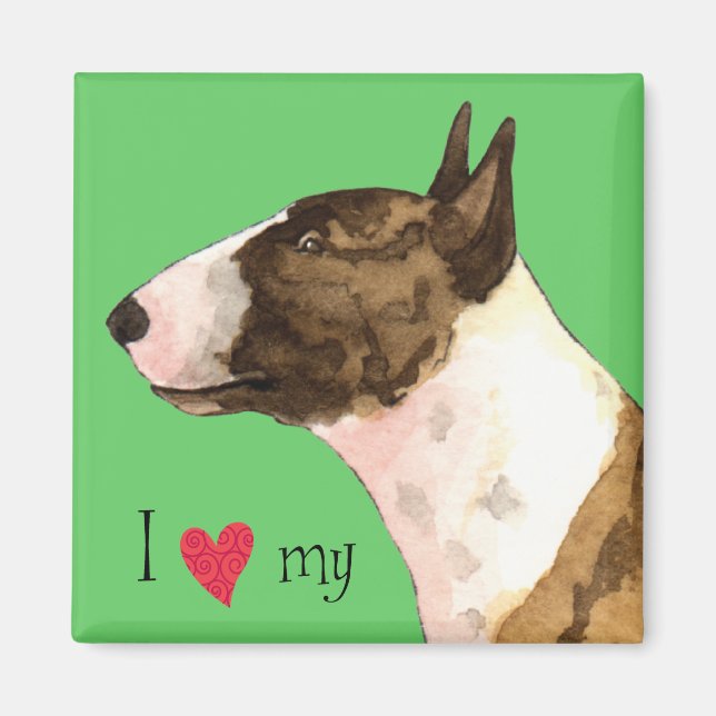 Aimant J'aime ma mini Bull Terrier (Devant)