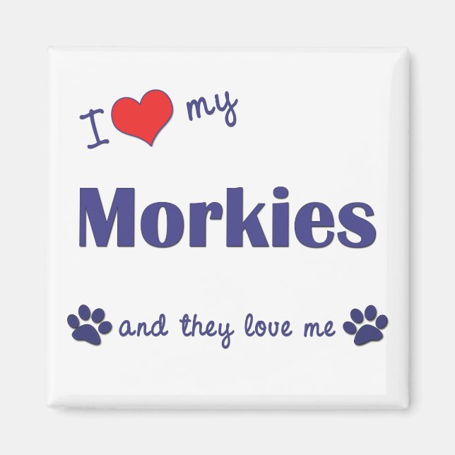 Aimant J'Aime Mes Morkies (Chiens Multiples) (Devant)