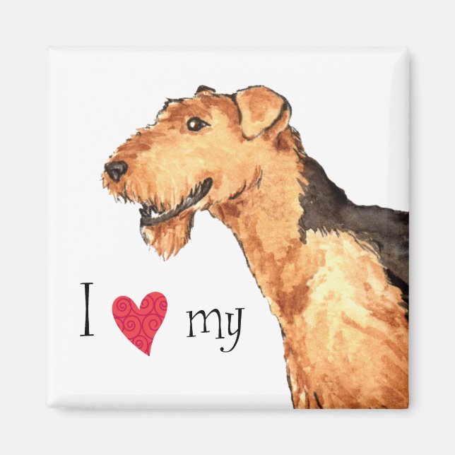 Aimant J'aime mon Airedale (Devant)