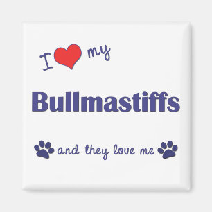 Aimant J'aime mon Bullmastiffs (les chiens multiples)