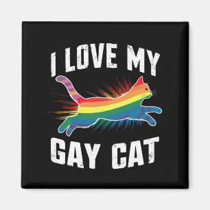 Aimant J'aime mon chat gay drôle arc-en-ciel fierté lgbt