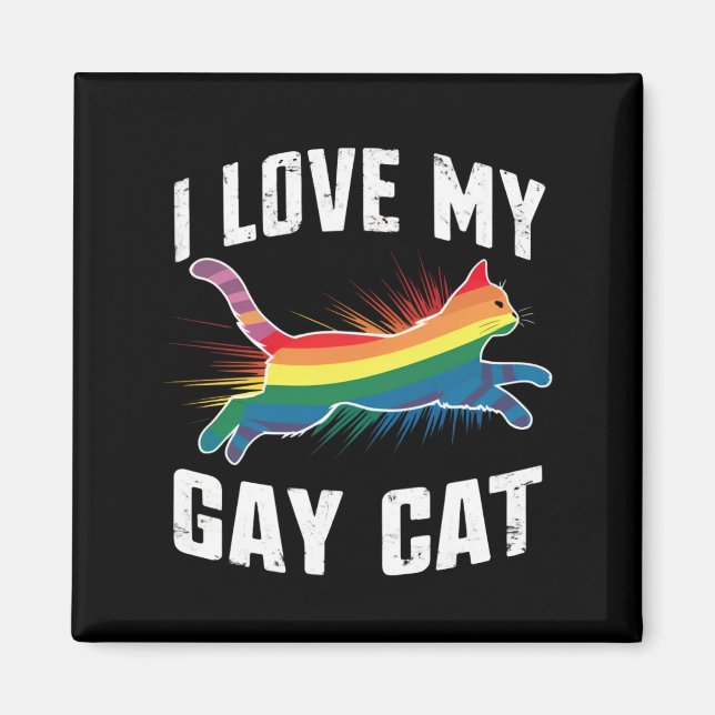 Aimant J'aime mon chat gay drôle arc-en-ciel fierté lgbt (Devant)