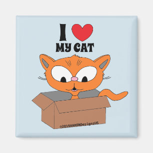 Aimant "J'aime mon chat" joli chat de dessin animé dans u