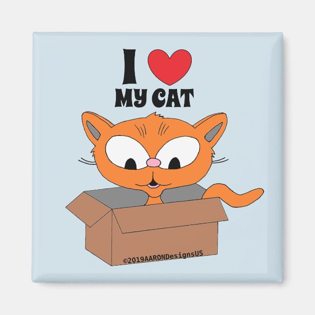Aimant "J'aime mon chat" joli chat de dessin animé dans u (Devant)