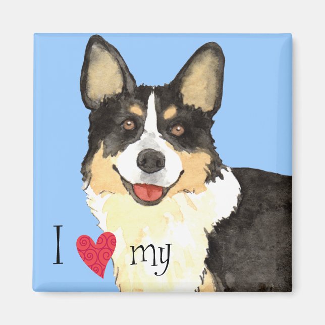 Aimant J'aime mon Corgi gallois Cardigan (Devant)
