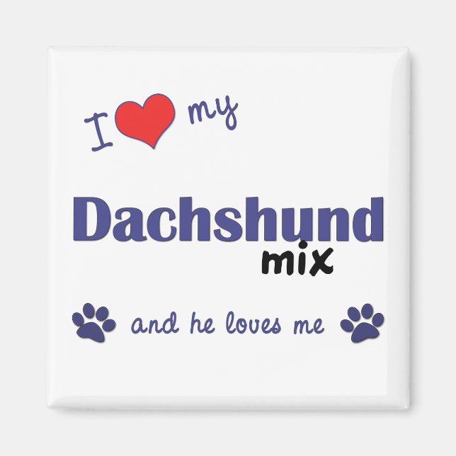 Aimant J'Aime Mon Dachshund Mix (Chien Homme) (Devant)