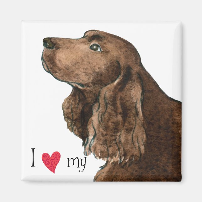 Aimant J'aime mon Field Spaniel (Devant)