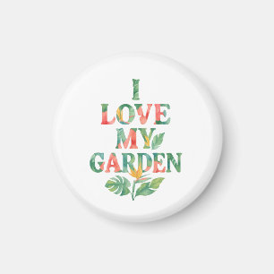 Aimant J'Aime Mon Jardin Aquarelle Tropicale Florale
