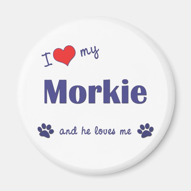Aimant J'Aime Mon Morkie (Chien Homme) (Devant)